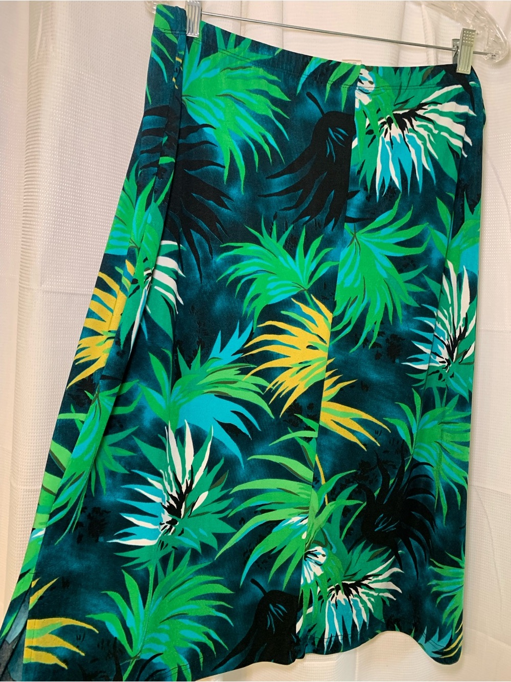 Studio Works A-Line Skirt in Teal, Green and Yellow Tropical Print